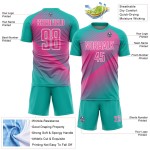 Custom Aqua Pink-White Line Sublimation Soccer Uniform Jersey Custom Aqua Pink-White Line Sublimation Soccer Uniform Jersey