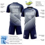 Custom Navy Silver-White Line Sublimation Soccer Uniform Jersey Custom Navy Silver-White Line Sublimation Soccer Uniform Jersey