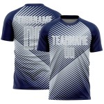 Custom Navy Silver-White Line Sublimation Soccer Uniform Jersey Custom Navy Silver-White Line Sublimation Soccer Uniform Jersey