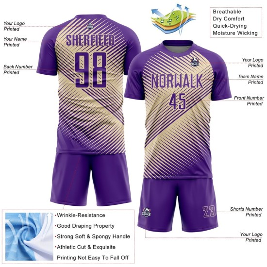 Custom Purple Cream Line Sublimation Soccer Uniform Jersey Custom Purple Cream Line Sublimation Soccer Uniform Jersey