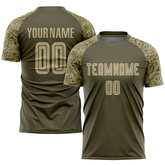 Custom Olive Vegas Gold-Camo Sublimation Salute To Service Soccer Uniform Jersey Custom Olive Vegas Gold-Camo Sublimation Salute To Service Soccer Uniform Jersey