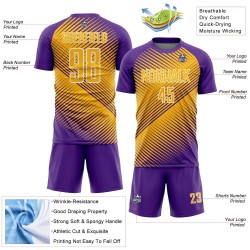 Custom Purple Gold-White Line Sublimation Soccer Uniform Jersey Custom Purple Gold-White Line Sublimation Soccer Uniform Jersey