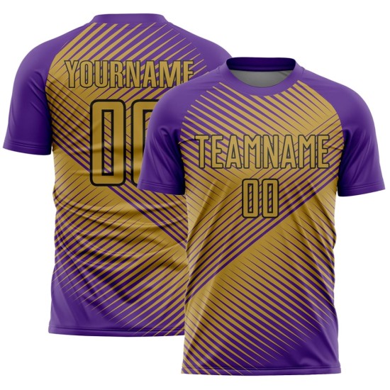 Custom Purple Old Gold-Black Line Sublimation Soccer Uniform Jersey Custom Purple Old Gold-Black Line Sublimation Soccer Uniform Jersey