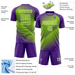 Custom Purple Neon Green-White Line Sublimation Soccer Uniform Jersey Custom Purple Neon Green-White Line Sublimation Soccer Uniform Jersey