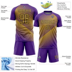 Custom Purple Old Gold-Black Line Sublimation Soccer Uniform Jersey Custom Purple Old Gold-Black Line Sublimation Soccer Uniform Jersey