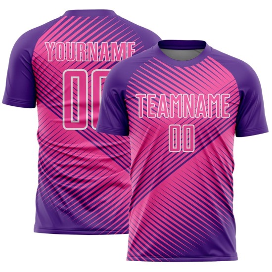 Custom Purple Pink-White Line Sublimation Soccer Uniform Jersey Custom Purple Pink-White Line Sublimation Soccer Uniform Jersey