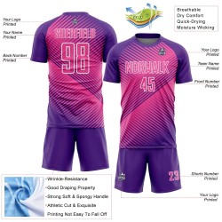 Custom Purple Pink-White Line Sublimation Soccer Uniform Jersey Custom Purple Pink-White Line Sublimation Soccer Uniform Jersey