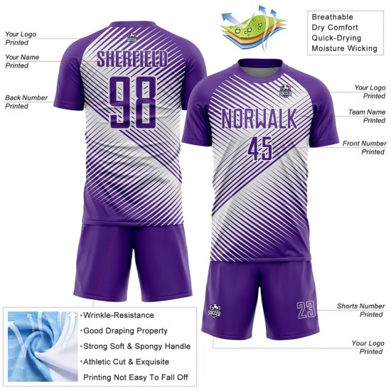 Custom Purple White Line Sublimation Soccer Uniform Jersey Custom Purple White Line Sublimation Soccer Uniform Jersey