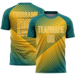 Custom Teal Gold-White Line Sublimation Soccer Uniform Jersey