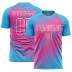 Custom Sky Blue Pink-White Line Sublimation Soccer Uniform Jersey