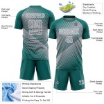 Custom Teal Gray-White Line Sublimation Soccer Uniform Jersey