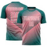 Custom Teal Medium Pink-White Line Sublimation Soccer Uniform Jersey