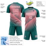 Custom Teal Medium Pink-White Line Sublimation Soccer Uniform Jersey