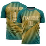 Custom Teal Old Gold-White Line Sublimation Soccer Uniform Jersey