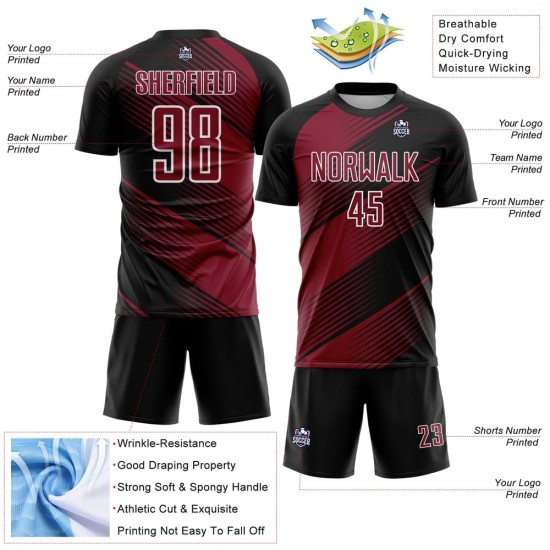 Custom Black Crimson-White Line Sublimation Soccer Uniform Jersey Custom Black Crimson-White Line Sublimation Soccer Uniform Jersey