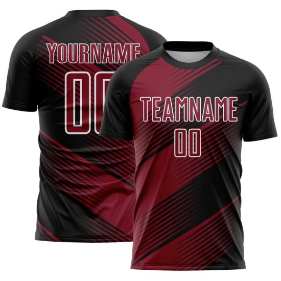 Custom Black Crimson-White Line Sublimation Soccer Uniform Jersey Custom Black Crimson-White Line Sublimation Soccer Uniform Jersey