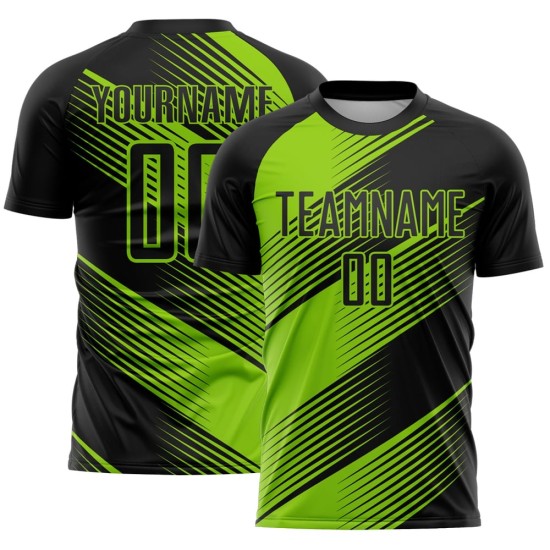 Custom Black Neon Green Line Sublimation Soccer Uniform Jersey Custom Black Neon Green Line Sublimation Soccer Uniform Jersey