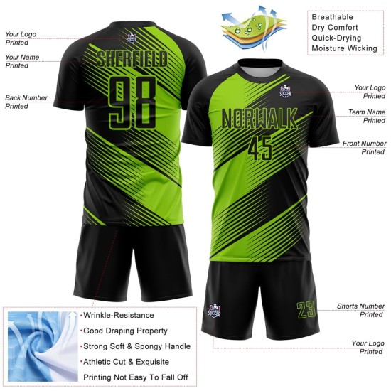 Custom Black Neon Green Line Sublimation Soccer Uniform Jersey Custom Black Neon Green Line Sublimation Soccer Uniform Jersey