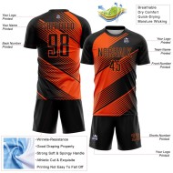 Custom Black Orange Line Sublimation Soccer Uniform Jersey Custom Black Orange Line Sublimation Soccer Uniform Jersey