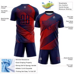 Custom Navy Red Line Sublimation Soccer Uniform Jersey Custom Navy Red Line Sublimation Soccer Uniform Jersey