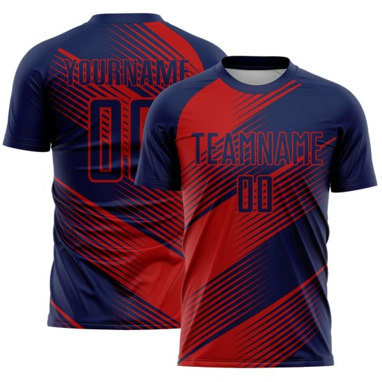 Custom Navy Red Line Sublimation Soccer Uniform Jersey Custom Navy Red Line Sublimation Soccer Uniform Jersey