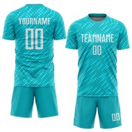 Custom Aqua White Sublimation Soccer Uniform Jersey
