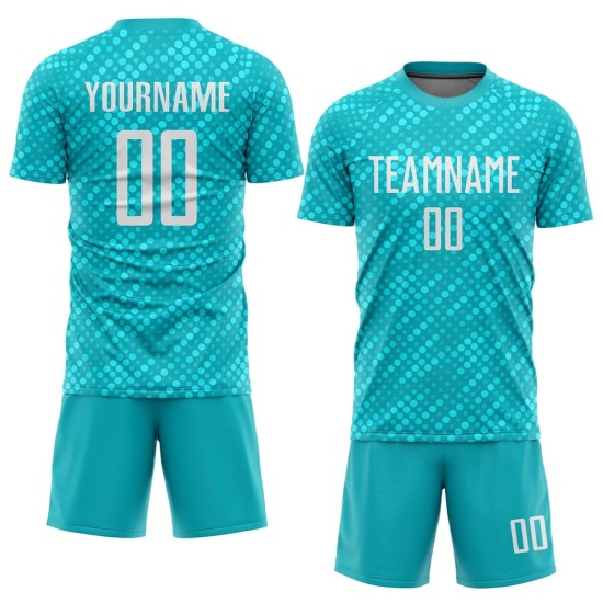 Custom Aqua White Sublimation Soccer Uniform Jersey Custom Aqua White Sublimation Soccer Uniform Jersey