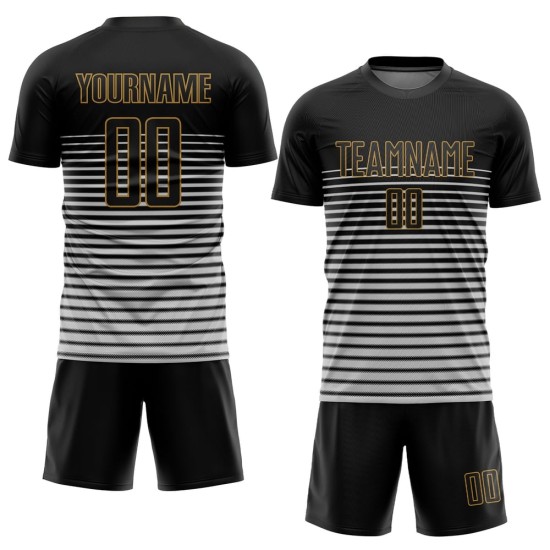 Custom Black Black-Old Gold Sublimation Soccer Uniform Jersey Custom Black Black-Old Gold Sublimation Soccer Uniform Jersey