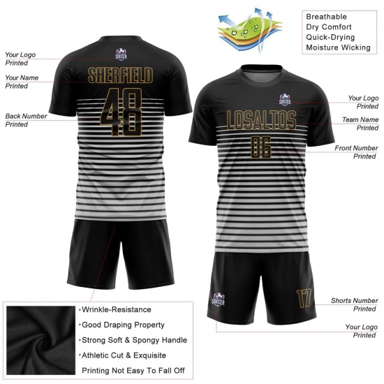 Custom Black Black-Old Gold Sublimation Soccer Uniform Jersey Custom Black Black-Old Gold Sublimation Soccer Uniform Jersey