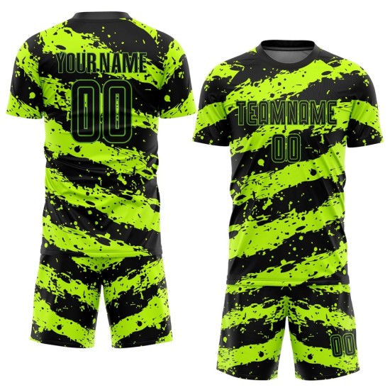 Custom Neon Green Black Sublimation Soccer Uniform Jersey Custom Neon Green Black Sublimation Soccer Uniform Jersey