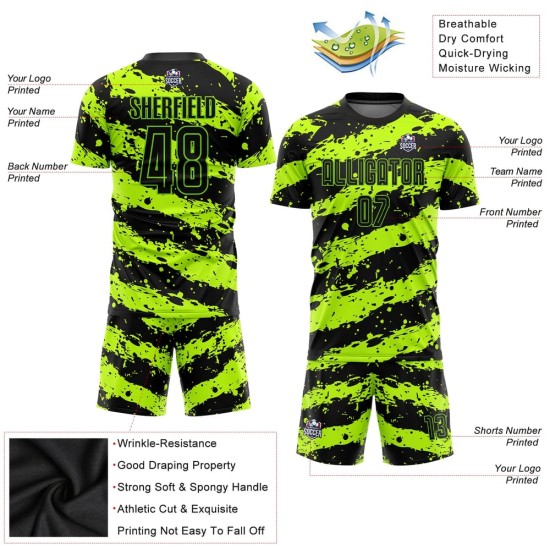Custom Neon Green Black Sublimation Soccer Uniform Jersey Custom Neon Green Black Sublimation Soccer Uniform Jersey